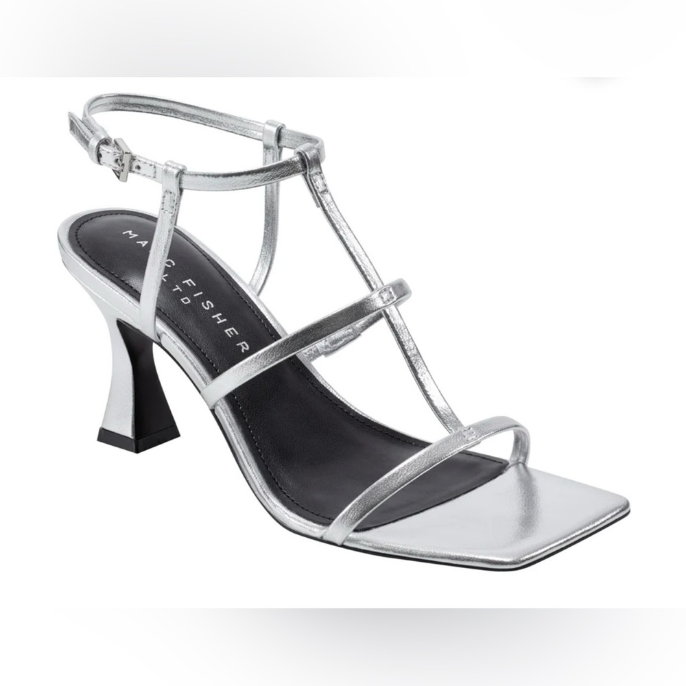 New in Box Marc Fisher Silver Strappy T-Strap Heels